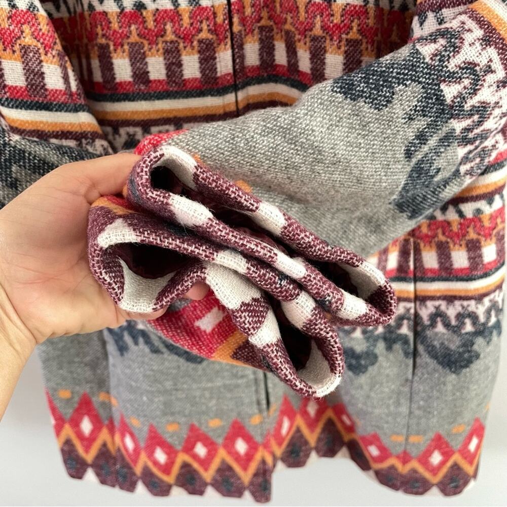 NorthStyle | Women’s Long Southwestern Blazer Jacket Coat Aztec Boho Red Zipper - Picture 3 of 11